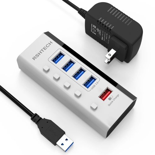 5 Ports Powered USB Hub with 4 Data Ports+1 Fast Charging Port(RSH-A35-W)