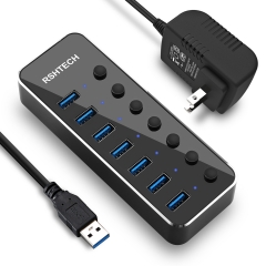 7 Ports Aluminum USB 3.0 Data Hub with 5V/3A Power Adapter