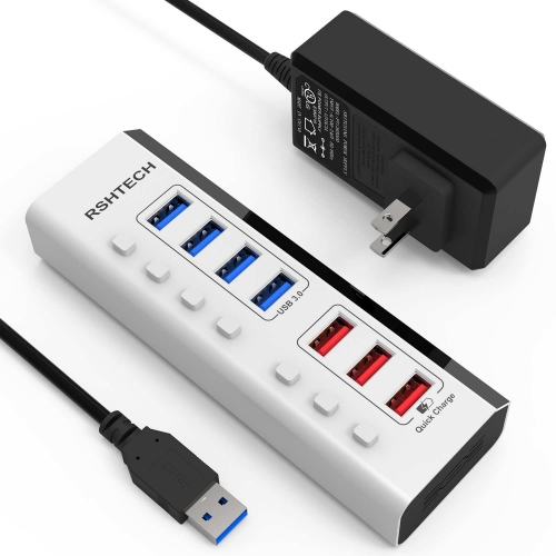 7 Ports Powered USB Hub with 4 Data Ports+3 Fast Charging Port(RSH-A35-W)
