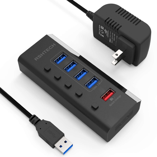 5 Ports Powered USB Hub with 4 Data Ports+1 Fast Charging Port(RSH-A35-B)