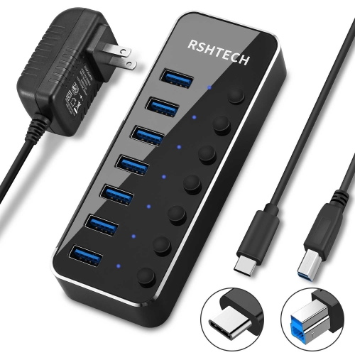 7 Port Aluminum USB C Hub with Individual On/Off Switches(RSH-518C)