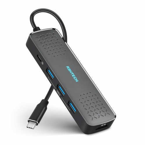RSHTECH USB-C-Hub 4K 60 Hz, 7-in-1 USB-C-Multiport-Adapter mit 4K HDMI, 3 USB 3.0-Datenanschlüssen, 100 W Stromversorgung, SD/TF-Kartenleser, Aluminiu
