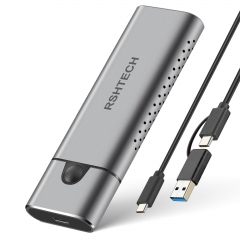 RSHTECH M.2 NVMe SATA SSD-Gehäuse aus Aluminium, werkzeugloser USB 3.2 Gen 2 10 Gbit/s NVMe externer Gehäuse-Caddy-Adapter für 2242/2260/2280 SSD