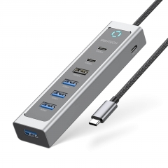 7-in-1 USB-C-Hub mit USB-A 3.2 & 2 USB-C 3.2 10Gbps Datenanschlüssen, 4 USB-A 3.0 Anschlüssen und 2ft Verlängerungskabel