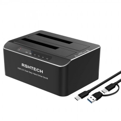 RSHTECH Dual Bay-Festplatten-Dockingstation für 2,5 und 3,5 Zoll SATA HDD/SSD, Aluminium USB 3.0 USB Type-C/A auf SATA-Gehäuse,RSH-DS01