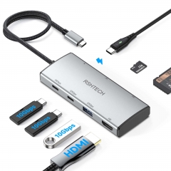 10Gbps USB C Hub, 7-in-1 USB C Multiport Adapter mit 4K@60Hz HDMI, USB-A 3.2, 2 USB-C 3.2 Datenport, 100W PD & SD/TF Kartenleser für MacBook Air M1/M2