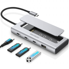 M.2 SSD-Gehäuse mit 2 USB-C 3.2 (10Gbps), 1x USB-A (10Gbps) Datenanschlüsse Hub und 100W PD Charging, RSH-D05P