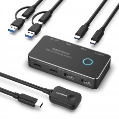 USB-C 3.2 Switch 10Gbps, 2 In 4 Output für 2 PCs, die 2 USB-C & 2 USB-A Geräte gemeinsam nutzen, mit 2x 3.3ft USB Kabeln und 4ft Desktop Controller, R