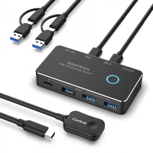 2-in-4-Ausgang USB C/USB 3.0-Switch für 2 Computer, 4 USB 3.0-Anschlüsse (1C+3A) , mit 2x 1,2 m Datenkabel und 1x 1,2 m Controller, RSH-A201R