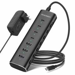7-Port USB C 3.2 Hub 10Gbps mit 4 USB-C 3.2, 3 USB-A 3.2 Ports, 1m Datenkabel, 36W(12V/3A) Netzteil, RSH-H7C4