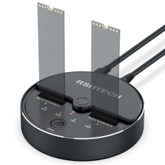 RSHTECH Dual Bay M.2 Nvme Clone Docking Station - M.2 SSD External Dock - Dockingstation Unterstützt Offline-Klonen, Systemmigration und Datensicherun