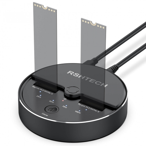 RSHTECH Dual Bay M.2 Nvme Clone Docking Station - M.2 SSD External Dock - Dockingstation Unterstützt Offline-Klonen, Systemmigration und Datensicherun